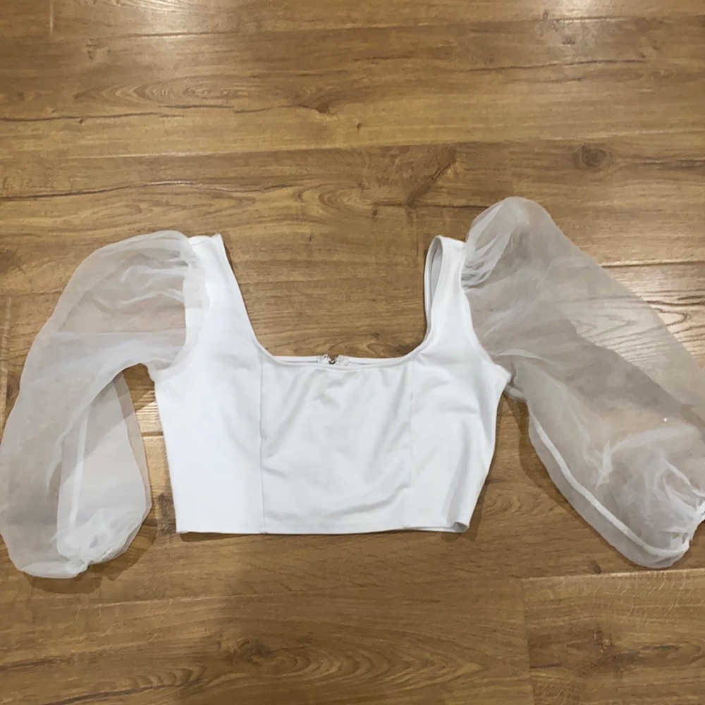 White Clear Sleeve Top
